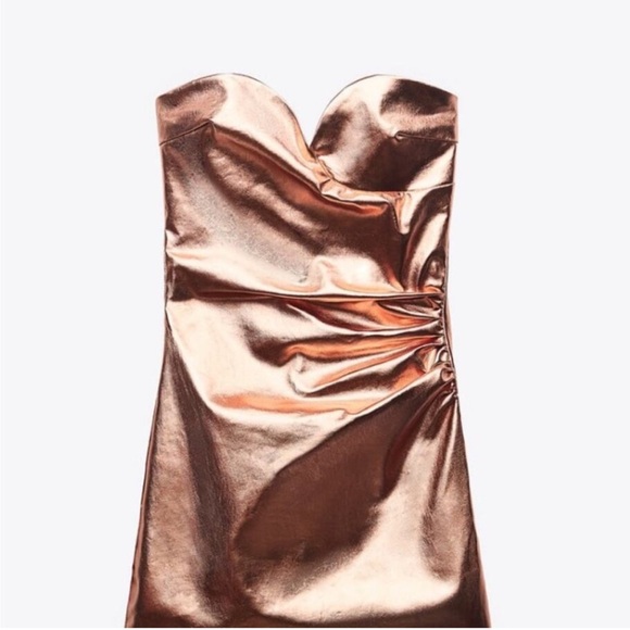 New ZARA Strapless Faux Leather Dress Metallic Corset mini dress - Picture 4 of 16